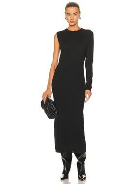 Totem Black Knitted Merino Wrap Dress 100% Wool One Shoulder, Size L
